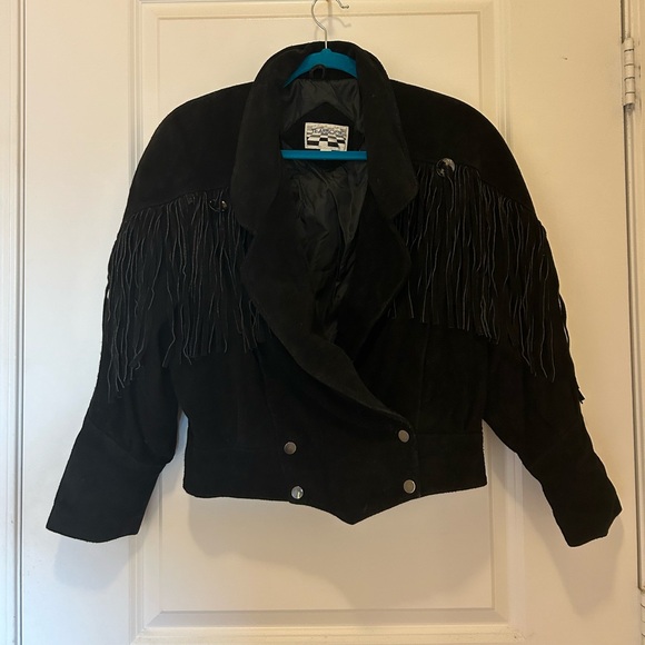 Black Vintage Suede Fringe Yearbook Jacket size Medium!! - Picture 3 of 11